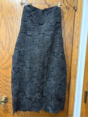 Express Black Floral Lace Midi Dress Strapless Large LBD Midi Cocktail NEW